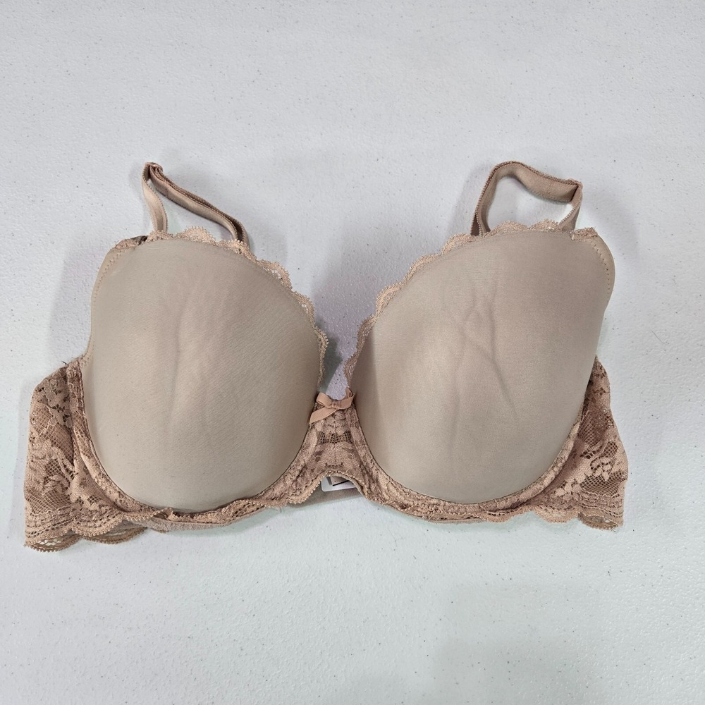 Victoria Secret Women Bra 34DD Beige Lace band Lined Demi Dream Angels